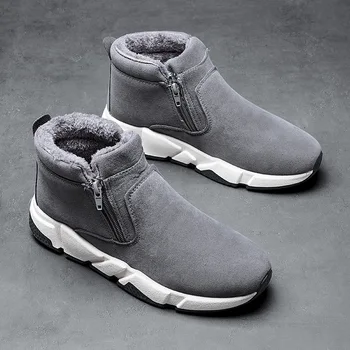 

Excargo Winter Fur Cotton Padded Shoes Men Snow Boots Flats 2020 New Fur Warm Ankle Boots Black Male Shoes for Winter