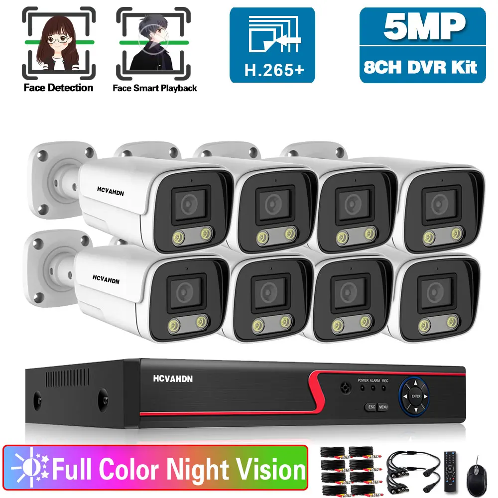 Sistema Di Telecamere Di Sicurezza Dvr A 8 Canali Da 5Mp Sistema Di Videosorveglianza Cctv Impermeabile Per Esterni Set Kit Cctv 8Ch Xmeye