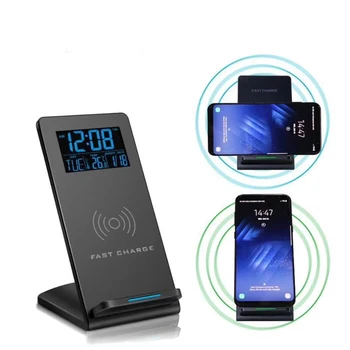 

Electric Alarm Clock with Wireless Charging Stand Desktop Phone Holder Charger for Samsung iPhone Temperature LCD Digital Clock