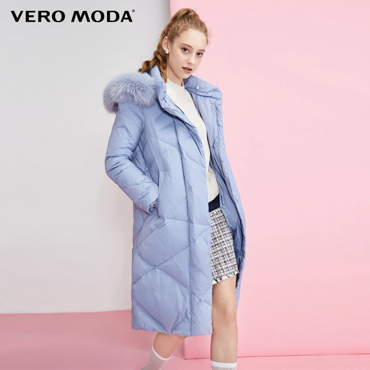 Vero Moda 90% белая пуховая длинная парка с меховым воротником | 319312502