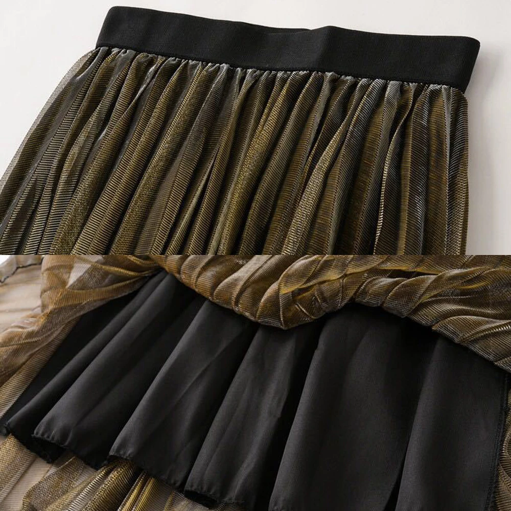 Women Fashion Pleated Skirts Shinning 001