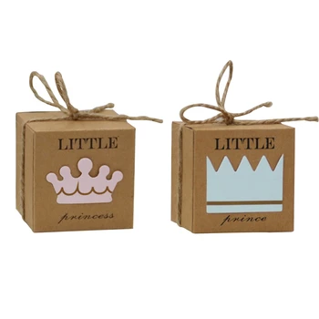 

50Pcs Cute Princess Prince Kraft Candy Bag Gift Box Gender Reveal Baby Shower boy girl 1st first Birthday Party Decoration favor