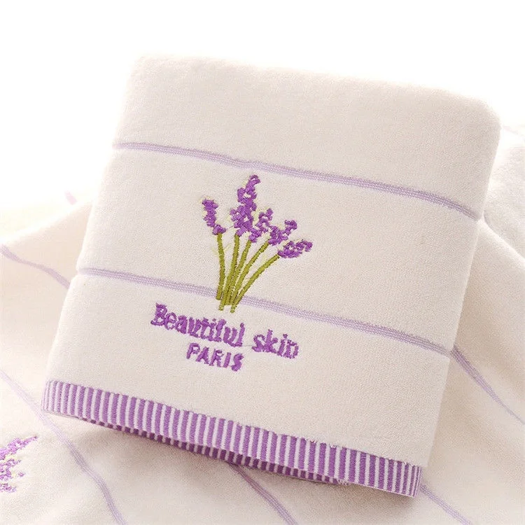 Aromatherapy Soft Bath Towel Travel Gym Sports Towel Cotton Hand Face Towel Embroidery Lavender Towel Bathroom Towel - Цвет: Белый