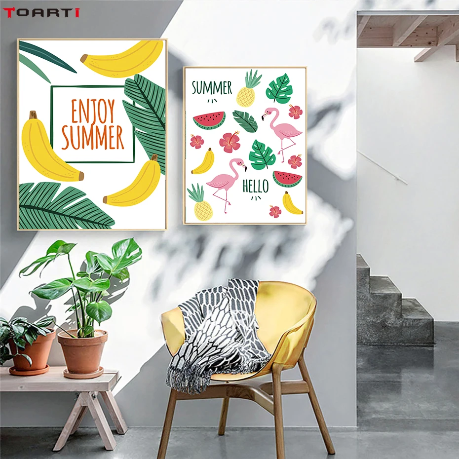 Modern Summer Quote Prints Posters Fruits Watermelon Canvas Painting Flamingo Art Pictures For Living Room Bedroom Home Decor (4)