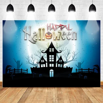 

Halloween Photo Background for Photography Magic House Big Moon Tree Crow Backdrop Pumpkin Ghost Demon Backdrops for Halloween