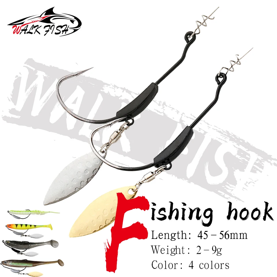 WALK FISH Offset Fishing Hooks With Metal Spoon Slice Jig Head 2g-9g Wide Crank Fishhooks For Soft Lure Baits Spinner Hook