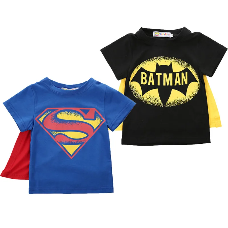 Kids Cartoon T-Shirts Baby Boys Batman Tee Top Cloak Cosplay Halloween Costume