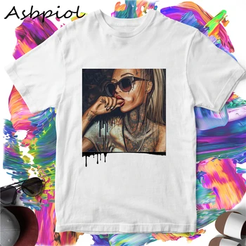 

Rebellious Tattoo Girl Pictures T-Shirt Women Cotton O-neck Alphabet Pattern Women Top Streewaer Summer Femme Tee
