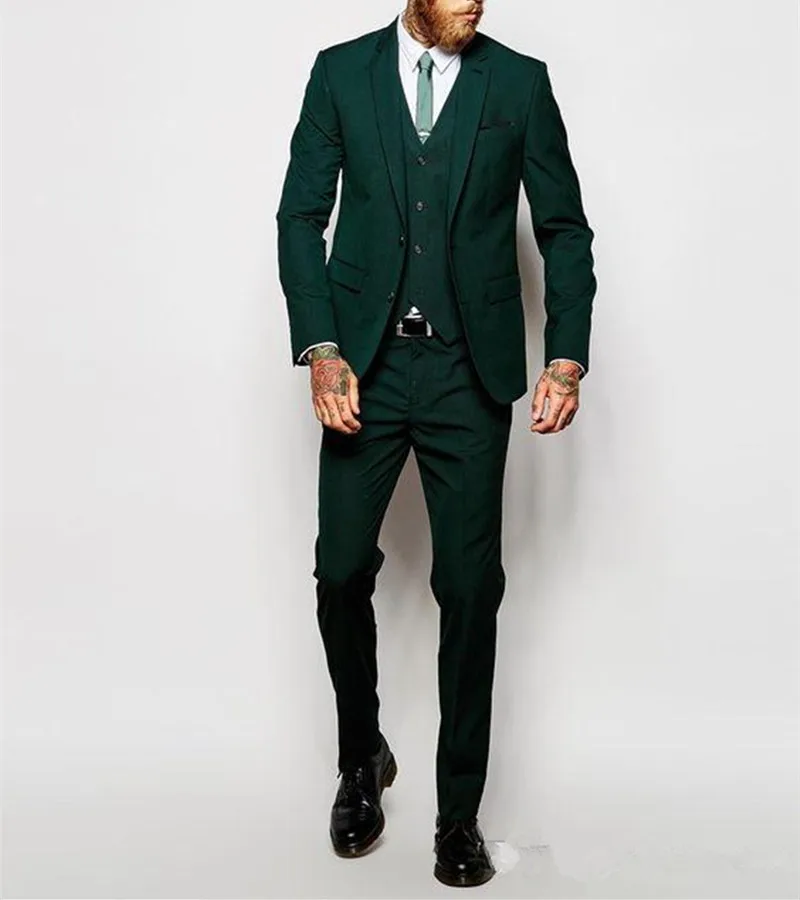118Green Formal Wedding Men Suits for Groomsmen Wear Three Piece Trim Fit Custom Made Groom Tuxedos Evening Party Suit Jacket Pants Vest