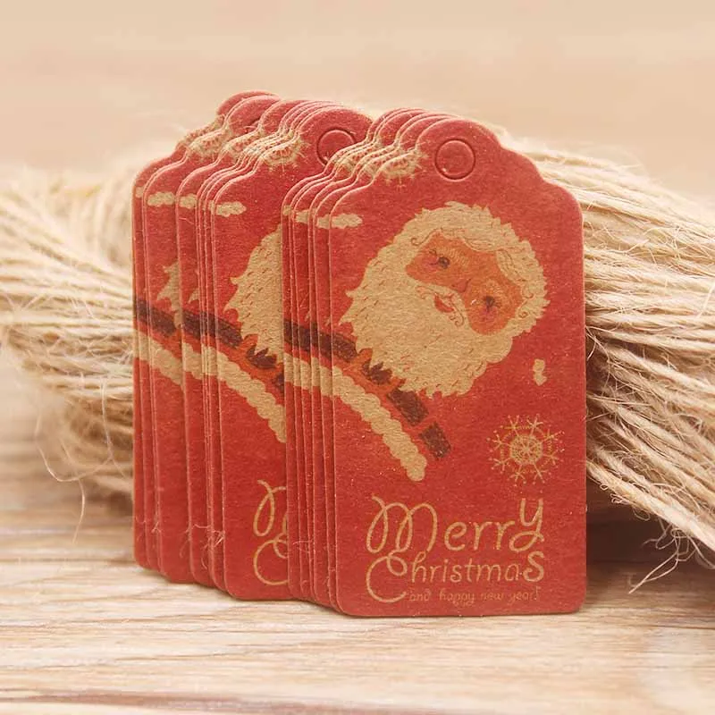2x4cm50 tag 50string Новинка, Милая Белая/коричневая бирка 2x4 см, 100 шт./50 тегов, 50 струн, Подарочная бирка, сделай сам, Счастливого Рождества, Снежная бирка, печенье, свадебные сувениры - Цвет: 2x4cm50 tag 50string