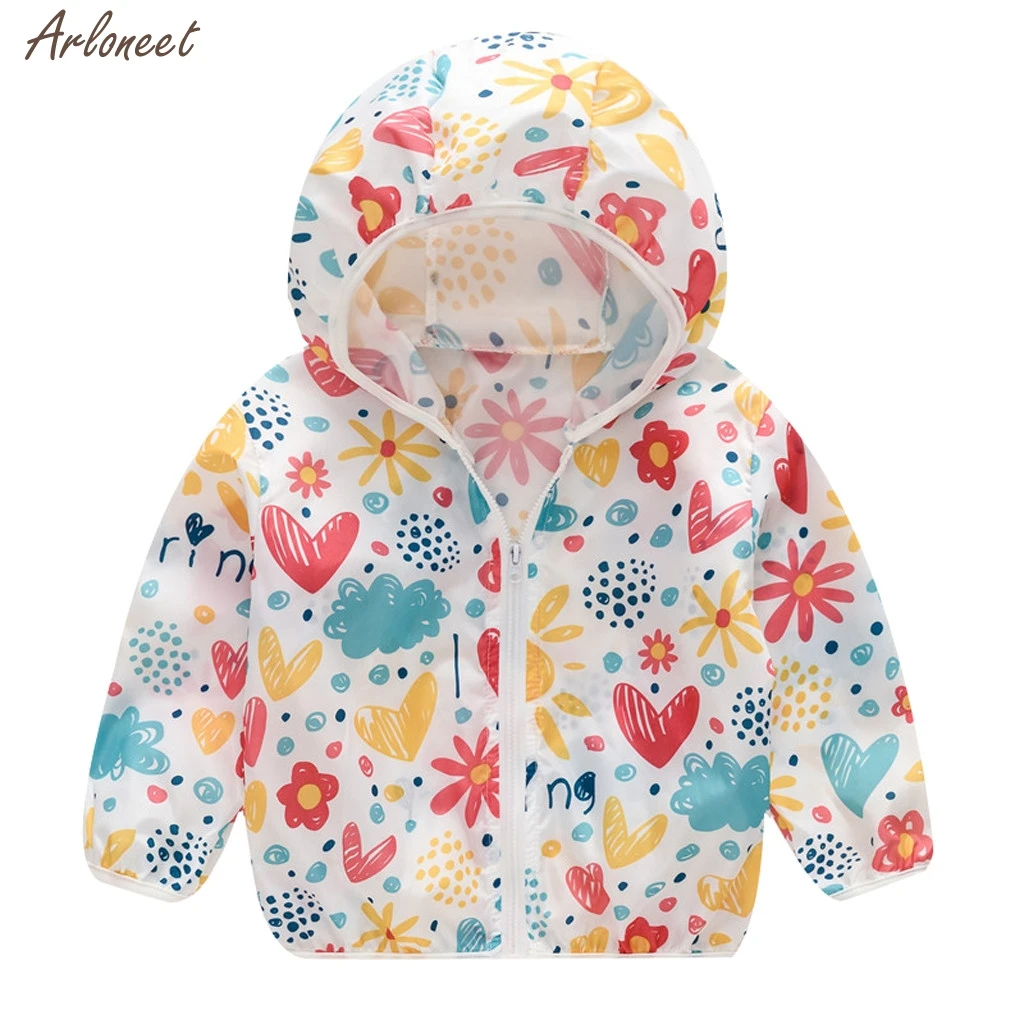 Multicolor Летняя Солнцезащитная куртка для детей ясельного возраста верхняя одежда с капюшоном и принтом пальто на молнии пальто для малышей куртка для малышей Новая мода - Цвет: Multicolor