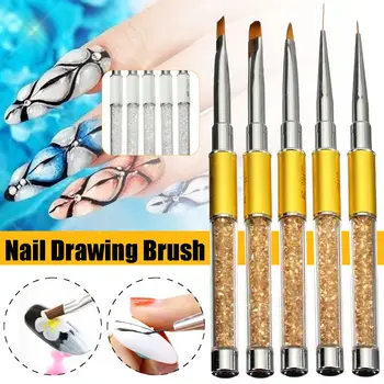 

5Pcs/Set Nail Art Brush Dotting Color Crystal Liner Dotting Acrylic Builder Painting Drawing Carving Pen UV Gel Manicure Tool