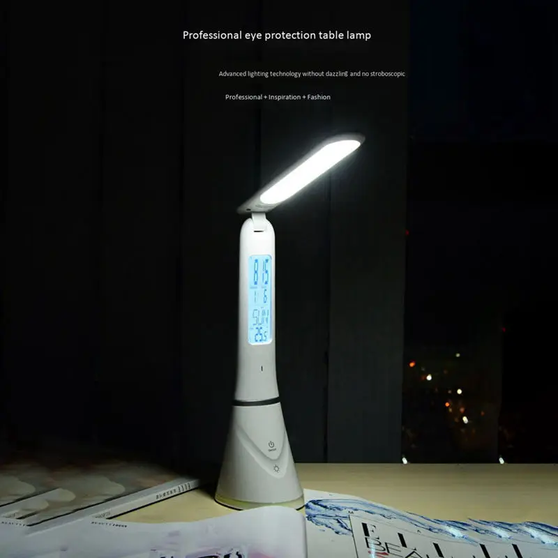 Промо-акция! Led Настольная лампа 4 Вт складной Диммируемый Usb Настольный светильник с календарем Температура Будильник атмосфера цвета Изменение N