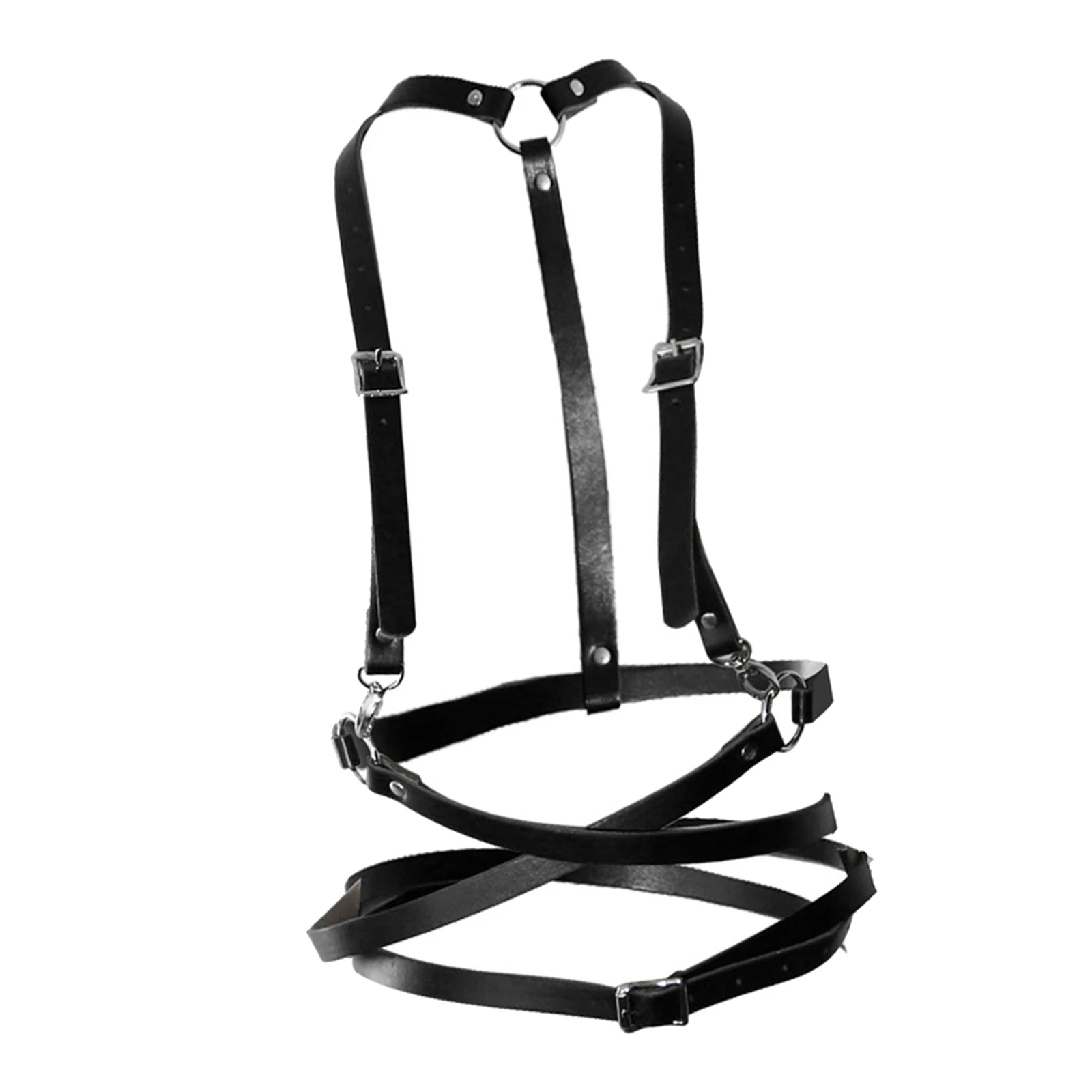 Women's Belt PU Leather Chest Gothic Punk Rave Harness Bands Adjustable Straps Caged Bra Waist Garter Belt