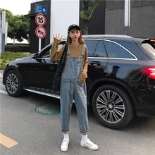 Джинсовый комбинезон с карманами, с высокой талией, с эластичной резинкой на талии, повседневный стиль, осень, хит, moda feminina, женская одежда, ins, женский