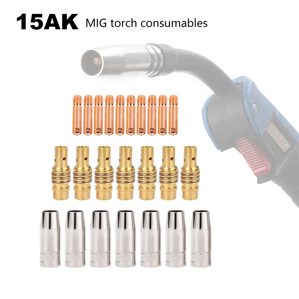 24pcs 15AK Nozzles Contact Tips Holders MIG Welder Consumable Welding Tool Accessory Fit for 15AK Welding Torch