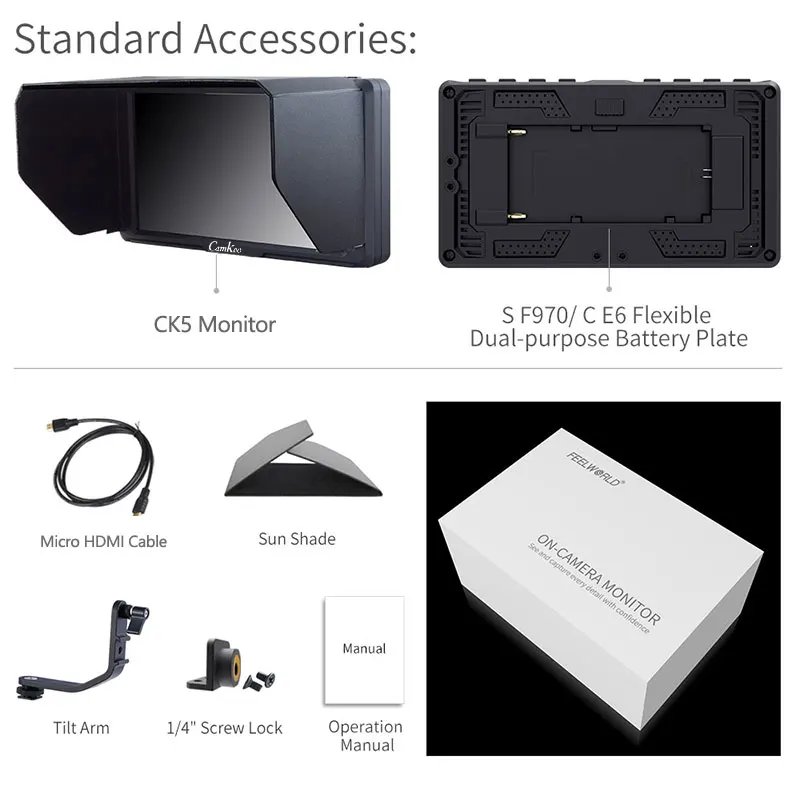 Camkoo CK5 5 дюймовый IPS цифровой зеркальной камеры полевой монитор 4K HDMI FHD 1920x1080 DC