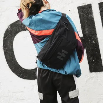 

Unisex Large Capacity Storage Pockets Multi-Function Chest Bag Banana Pockets Black Bag#35