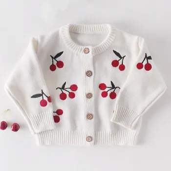 

Cherry Embroidered Baby Cardigan Sweater Toddler Coat Baby Girl Jacket 3 6 9 12 18 24 Month Infant Clothes OBS204033
