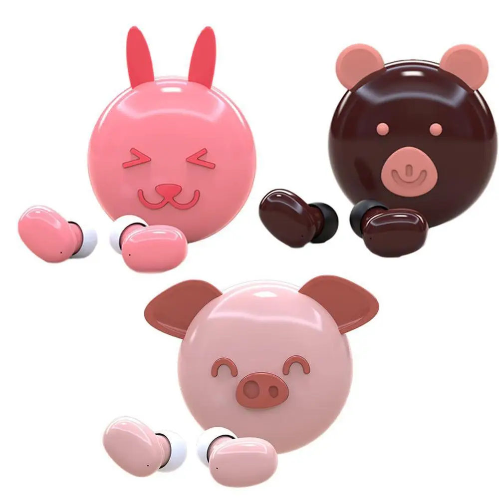 TWS Bluetooth Kid Earphone touch control Stereo Wireless Cartoon Earbuds Animal shape pig mouse cute earphone for girl