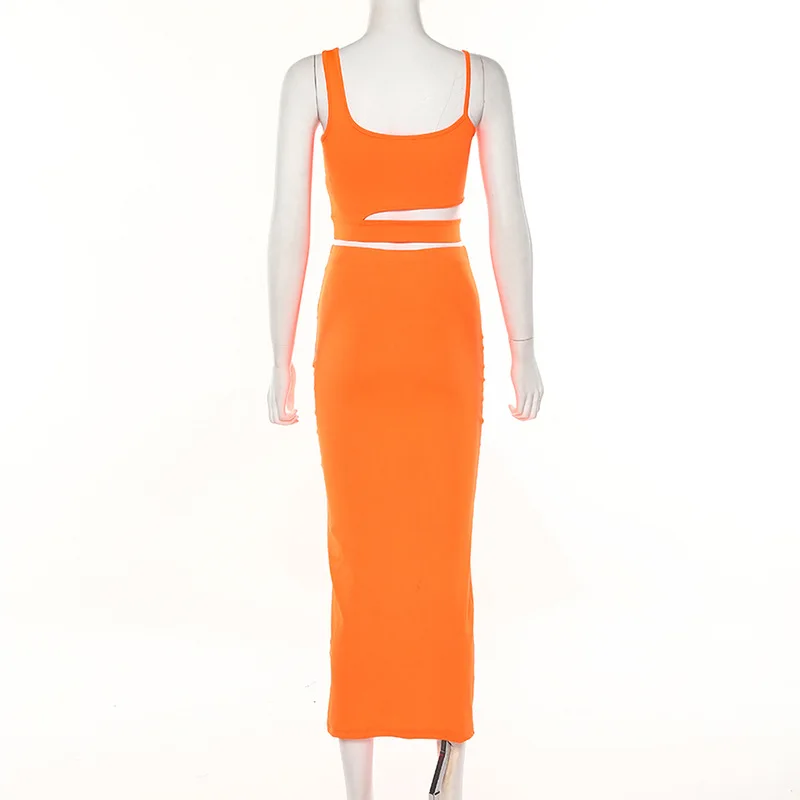 ANJAMANOR сексуальная юбка из двух частей комплект неоновый оранжевый зеленый Bodycon бинт 2 шт. Клубные наряды для женщин комплекты D83-AA21