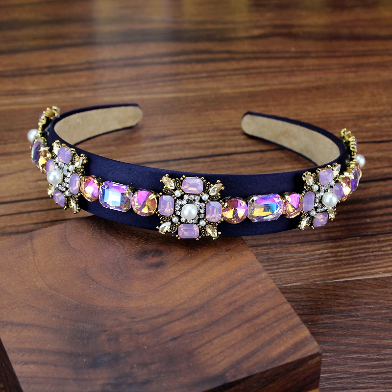 Trendy Luxury AB Purple Crystal Opal Headband Rhinestone Hairband Diamante Hair Band For Wedding Party Women Accessories | Украшения и