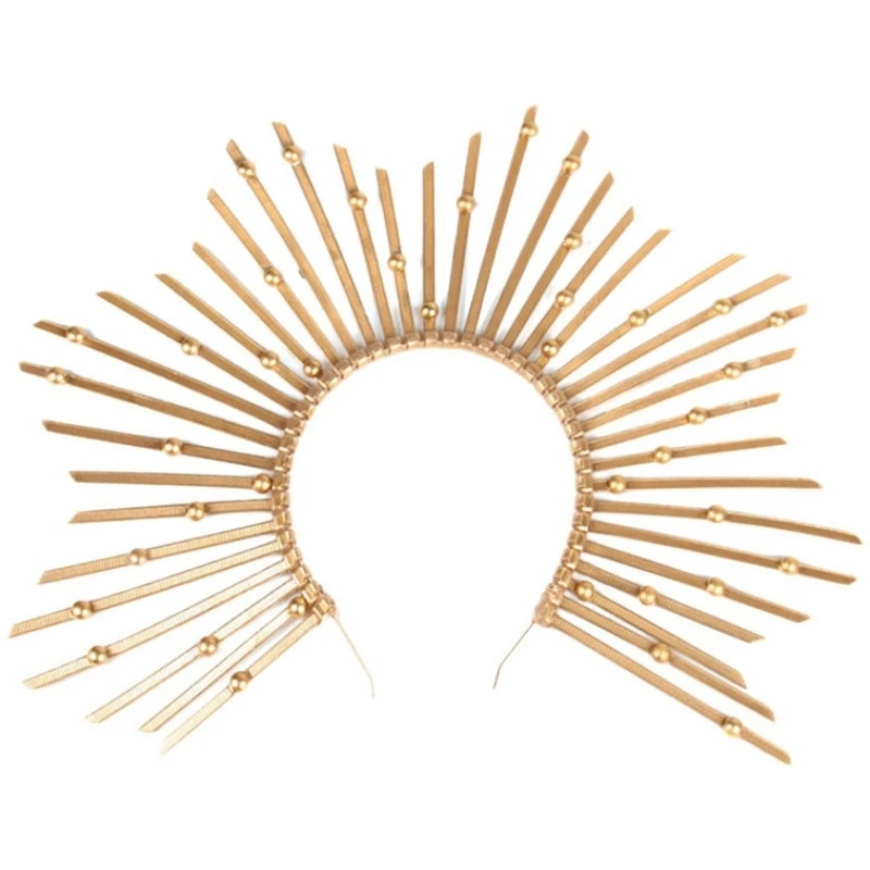 

Gold Spike Halo Crown Headpiece Gothic Lolita Star Nylon Zip Headdress Wedding Bride Hair Band Women Headband Hair Accessories