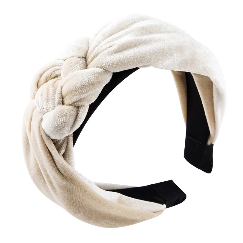 Europe Fan Temperament Solid Color Gold Velvet Knotted Headband Personality Korean Version Headband Hair Accessories H016 - Окраска металла: white