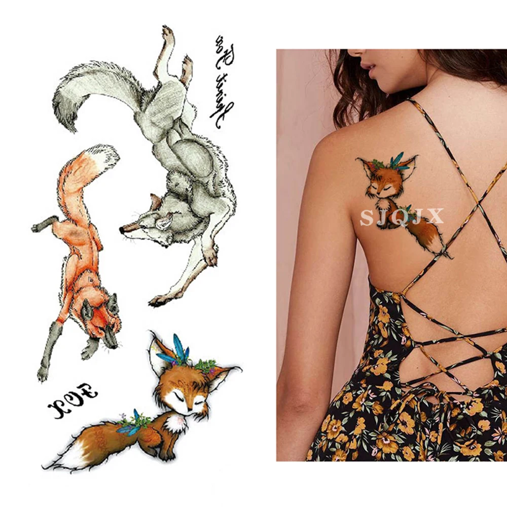 3D Временные татуировки, Мультяшные животные, милые женские татуировки для тела, наклейки, цветок, кот, Лев, тигр, водостойкие тату-Стикеры - Цвет: K