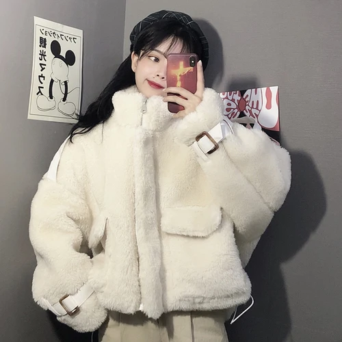 Chaquetas mujer зимняя Корейская флисовая куртка уличная утолщенная Женская куртка однотонная свободная теплая ветровка для женщин - Цвет: Apricot