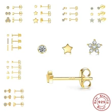 GS 3 Pçs/set Cristais brincos Geometria Do Parafuso Prisioneiro para As Mulheres Pequena Estrela Rodada Oorbellen Piercings Brinco 925 Jóias de Prata Esterlina