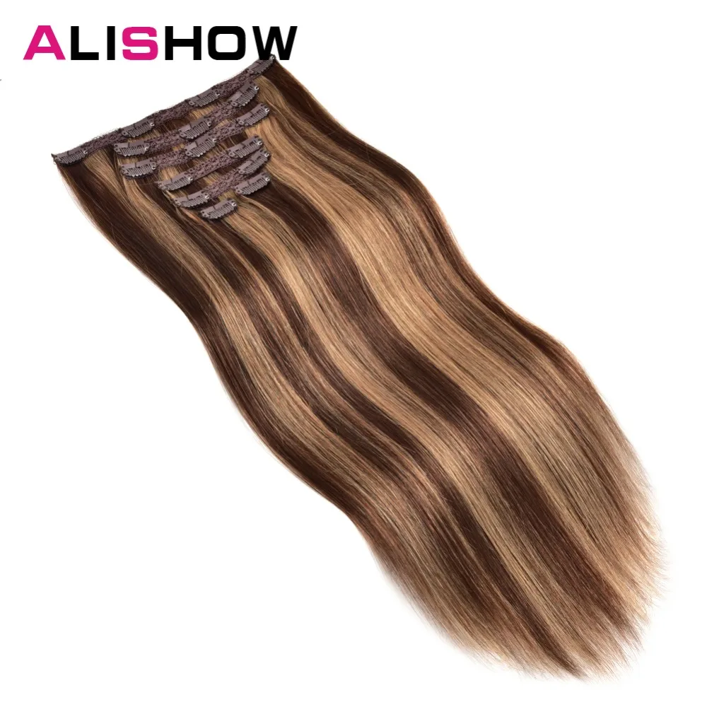 Termina o Cabelo Estilo do Cabelo Extensão do Cabelo Alishow Grampo Cabelo Humano Fácil Fazer Ins Qualidade Remy 70g no 7 High Quality Apliques e perucas