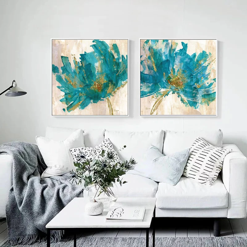 

Canvas Painting Watercolor Print Oil Posters and Prints Blue Flower Wall Pictures for Living Room Cuadros Home Decor Unframed