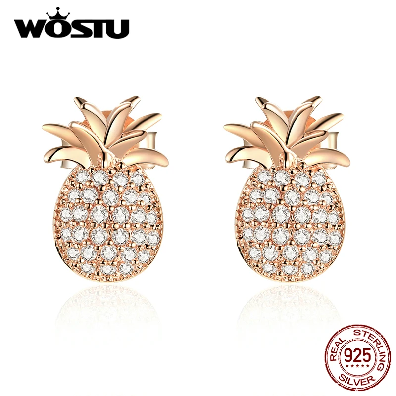 Женские серьги с фруктами WOSTU из 100% настоящего серебра 925 пробы розового цвета