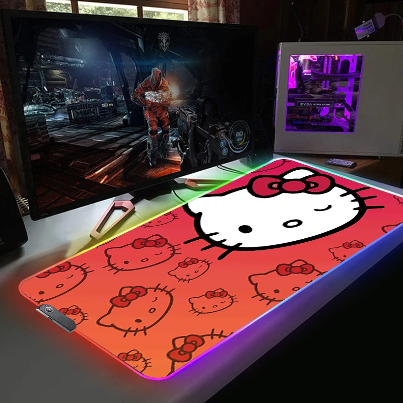 

RGB Mouse Pad 60X30 Cute Mousepad XXL Keyboard Mat Kawaii Hellos Cat Kitties Mause Pad Rubber No-slip with Backlit Deskmat 90X30