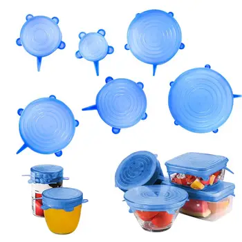 

6 Sizes Reusable Food Packaging Cover Silicon Food Fresh-Keep Sealing Cap Vacuum Stretch Silicone Lids Kitchen Silicone Cover