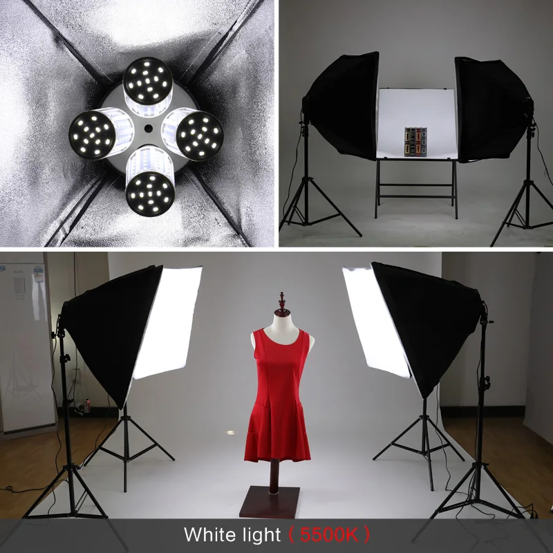 Photo Studio Rectangle Photography Soft Box 8 Led 20W Photographic Lighting Kit 2 Light Stand 2 Sof