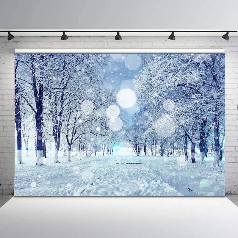 

NeoBack Winter Woodland Photography Backdrops Forest Snowflake Bokeh Natural Scenery Photo Props Studio Booth Background