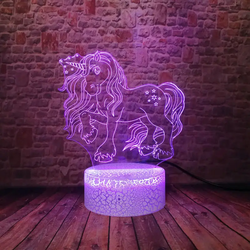 Вспышка модель единорога 3D иллюзия светодиодный настольный ночник светильник красочный меняющийся светильник Единорог фигурки животных игрушечные