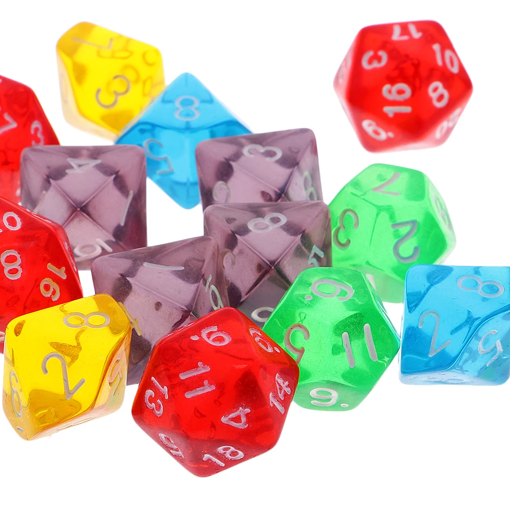 Set of 15/16/18/21 Pcs Acrylic 4/8-20 Sided Dice RPG Game Digital Dice D4/8-D20 with Bag for Pub Club Family Party Games Supply