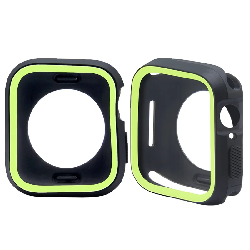 black green Универсальные Защитные чехлы для Apple Watch 4 3 Case 44 мм 40 мм двухцветный силиконовый чехол для iwatch Series 5 2 1 42 мм 38 мм - Цвет: black green