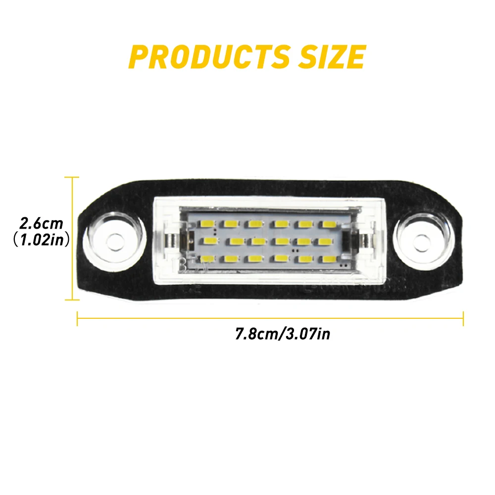 오류 없는 자동차 LED 번호판 조명, 볼보 XC70 XC60 XC90 S60 II V70 S80 C30 C70 V60 V50 S40 LED 6000K 화이트, 2 개