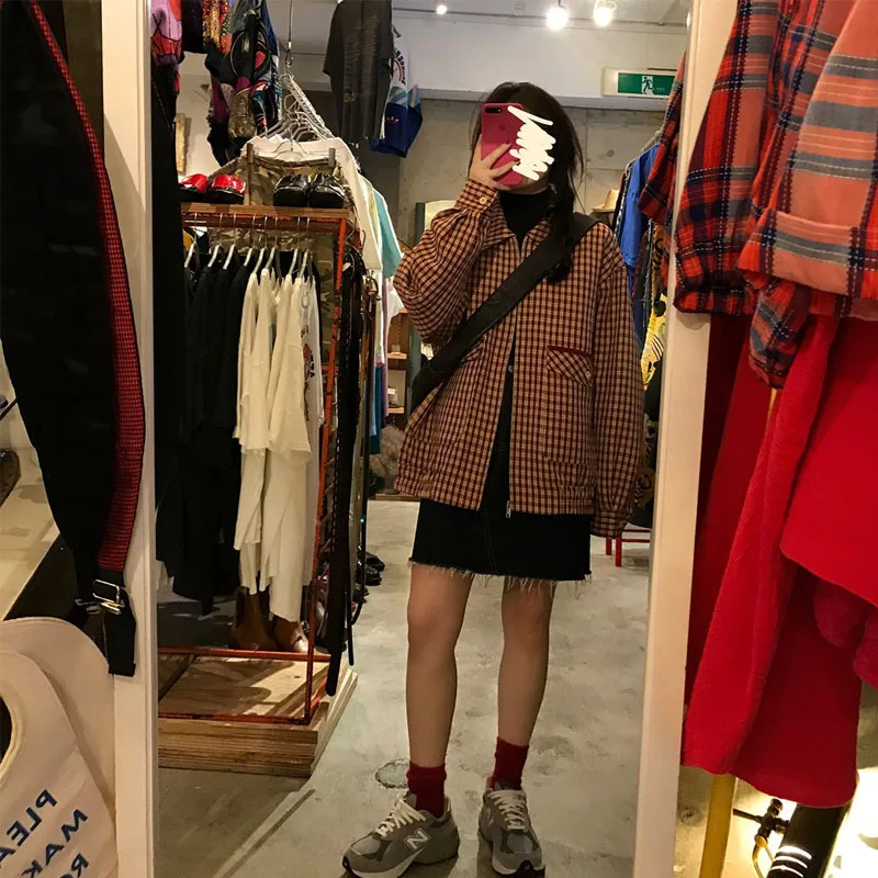 

Self-Made 2019-Style Early Autumn New Style Fabric Japanese-style Redmi Plaid Big Brand Jacket Baseball Shirt Coat WOMEN'S Dress