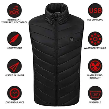 

USB Thermal Electric Heated Vest Jacket Heated Physiotherapy Down Cotton 5-12v Black Warm Body Warmer Heated Pad Hot Compress