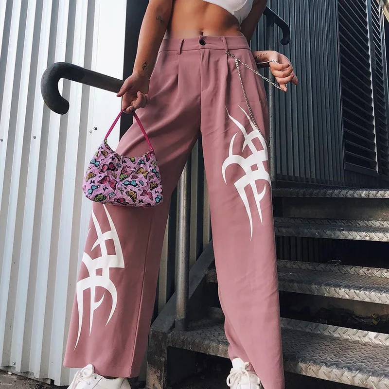 

Women Print Wide Leg Pants 2019 High Street High Waist Trousers Harajuku Casual Ladies Loose Sweatpants Plus Size Women Clothes