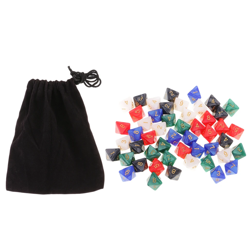 50 Pcs Polyhedral D8 Dices Five Colors With Bag For D&D RPG MTG Board Games