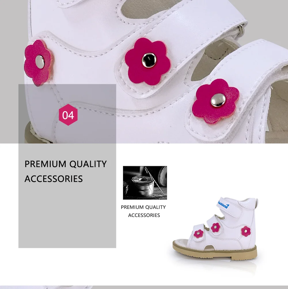 Kids Girls High-top Corrective Shoes White Genuine Leather Orthopedic Sandals with Lovely Flower Spring Summer Shoes for Health