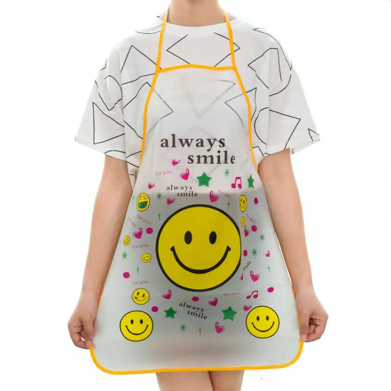 Women Cute Cartoon Apron Waterproof PVC Bibs Apron Kitchen Restaurant Cooking Bib Aprons Lady Girl OilProof Transparent Apron