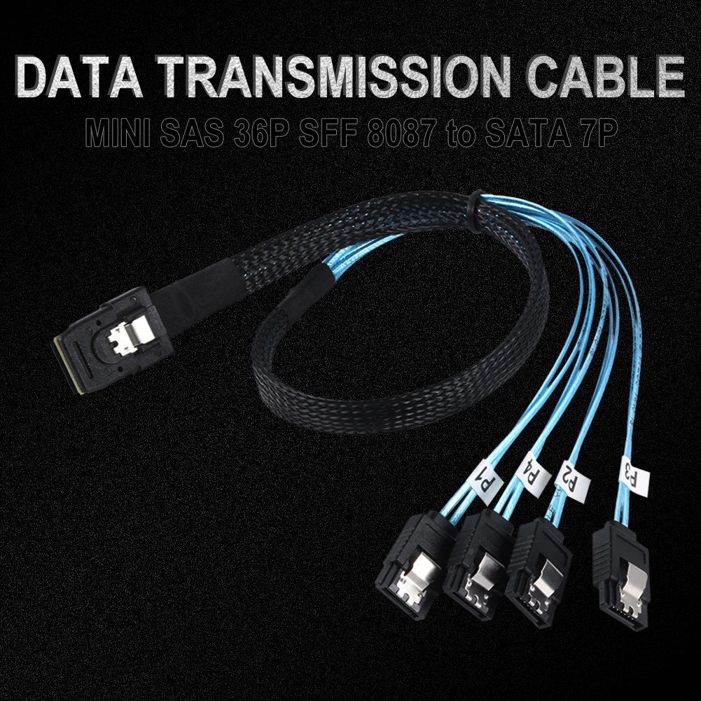 SAS SATA Cable Mini-SAS SFF-8087 to 4 Mini 4i SFF8087 36P To 7P 12Gbps 50cm Hard Drive Data | Компьютеры и офис