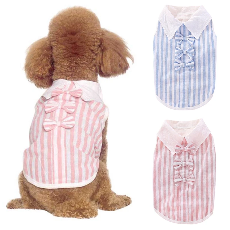 

Small Cat Pet Dog Clothes Pet Dog Cat Fashion Striped Shirt Dress Dog Bowknot Decorative Clothes Costume